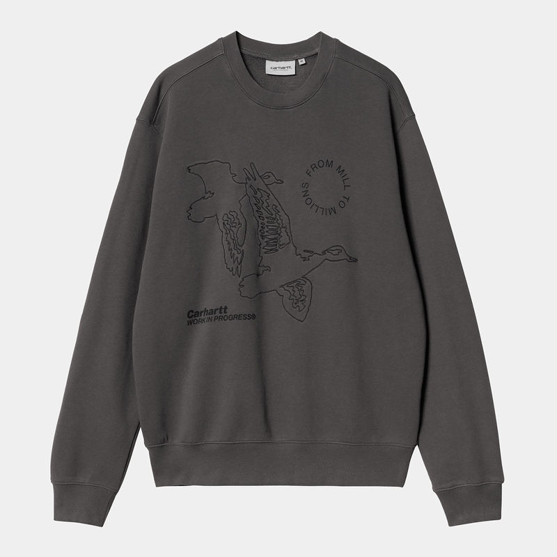 Carhartt Flying Ducks Sweatshirt Erkek Koyu Gri | NBW-817402