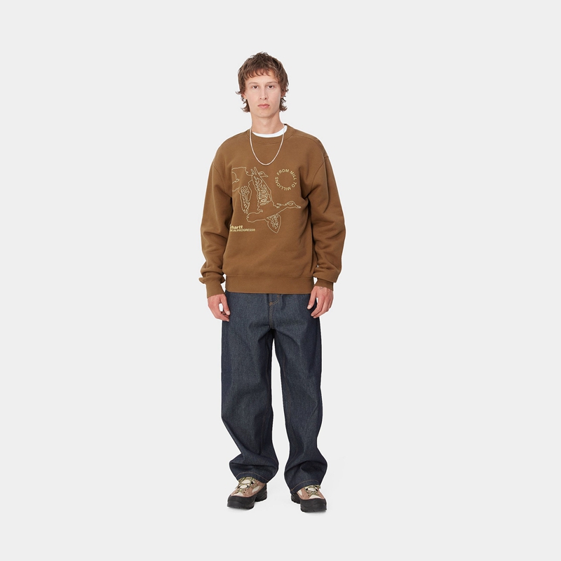 Carhartt Flying Ducks Sweatshirt Erkek Kahverengi | ZCH-159864