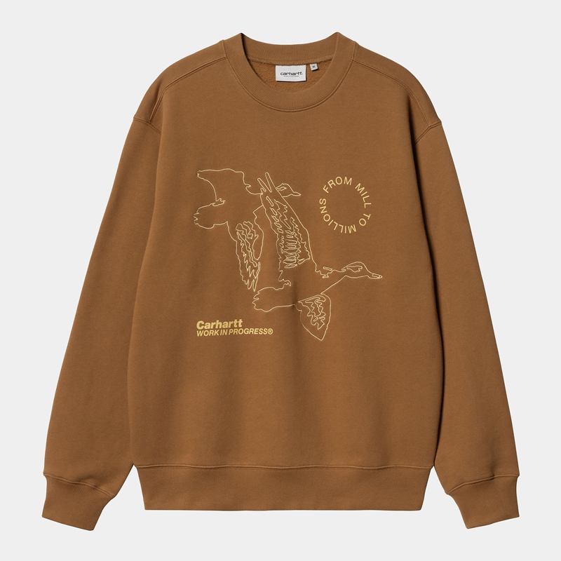 Carhartt Flying Ducks Sweatshirt Erkek Kahverengi | ZCH-159864