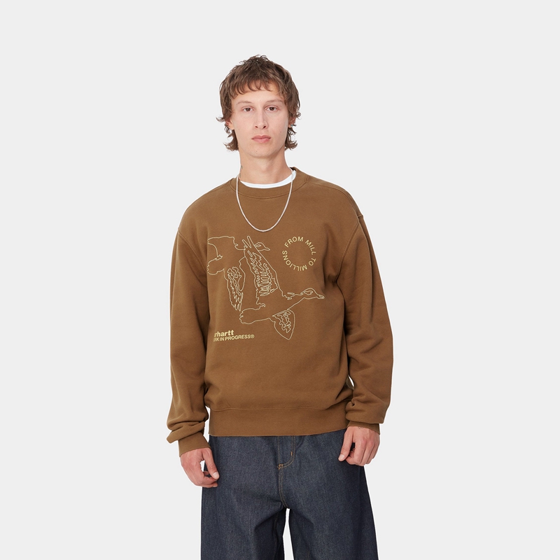 Carhartt Flying Ducks Sweatshirt Erkek Kahverengi | ZCH-159864