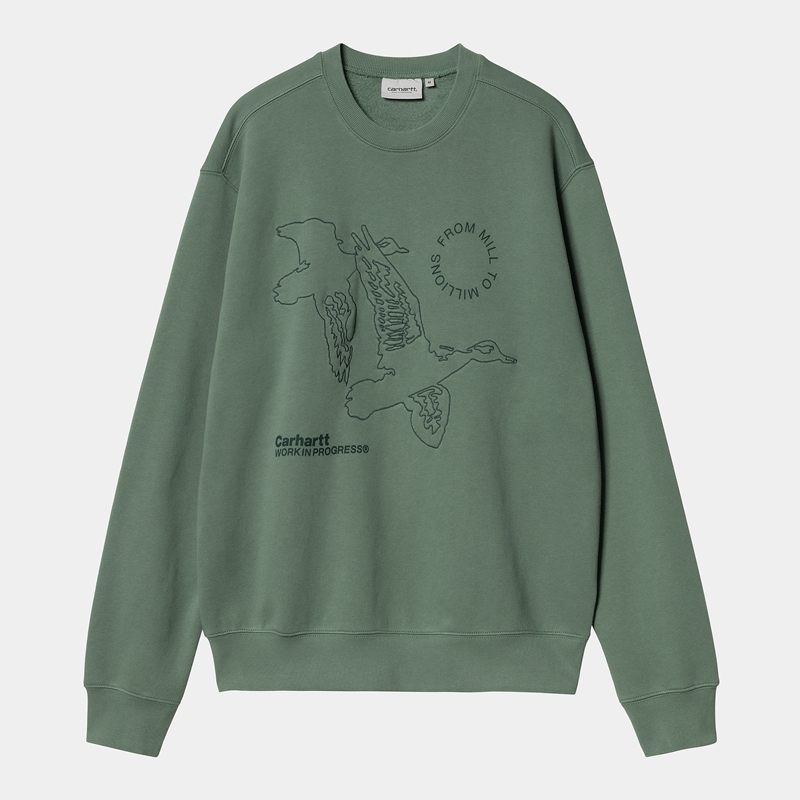 Carhartt Flying Ducks Sweatshirt Erkek Yeşil | NGP-582671