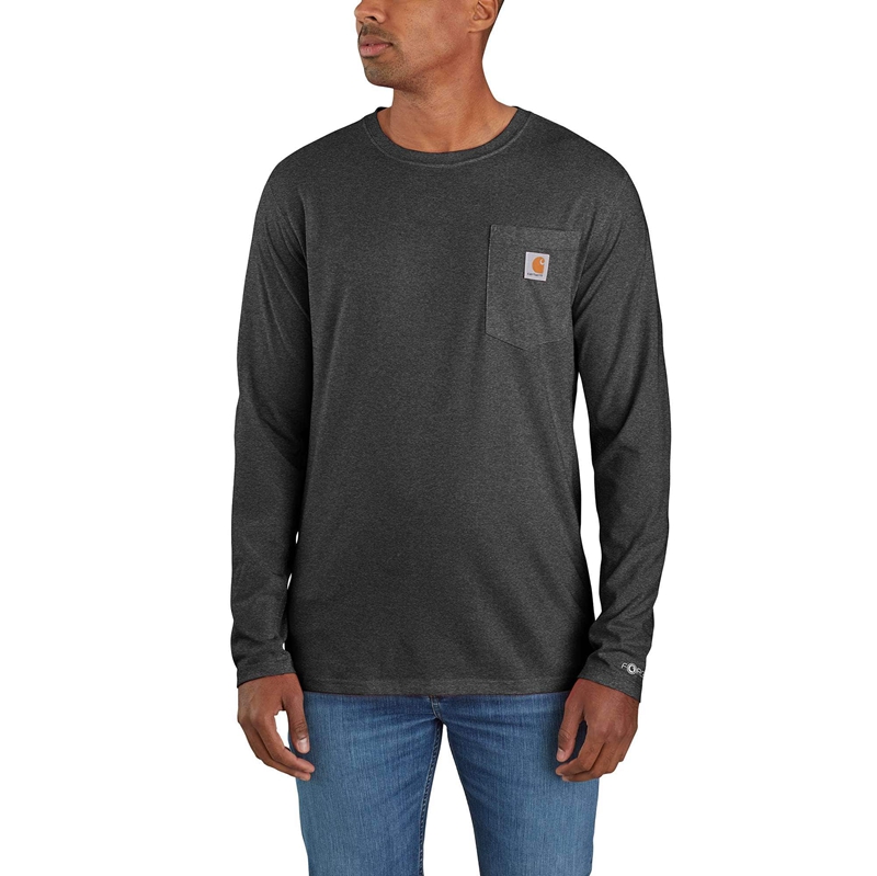 Carhartt Force® Relaxed Fit Long-Sleeve Pocket Tişört Erkek Koyu Gri | TZY-924360