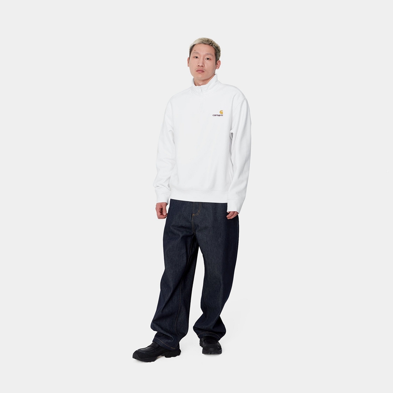 Carhartt Half Zip American Script Sweatshirt Erkek Beyaz | NAI-207139