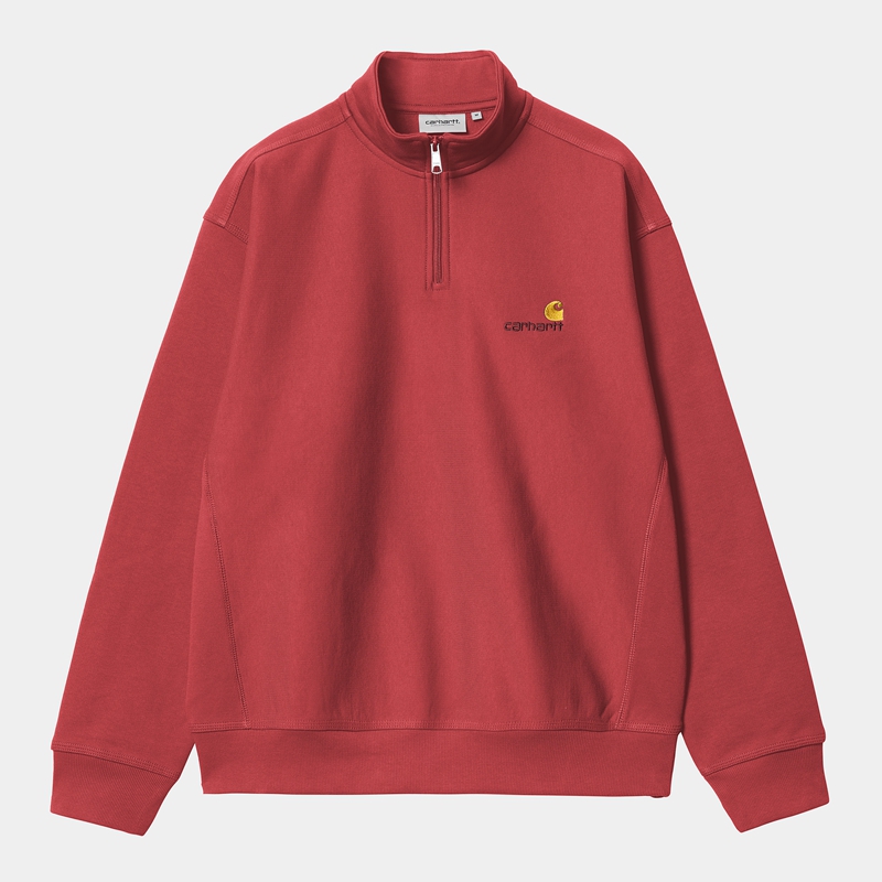 Carhartt Half Zip American Script Sweatshirt Erkek Kırmızı | ZTS-651823