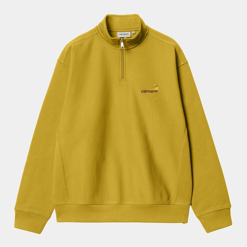 Carhartt Half Zip American Script Sweatshirt Erkek Sarı | MRT-725613