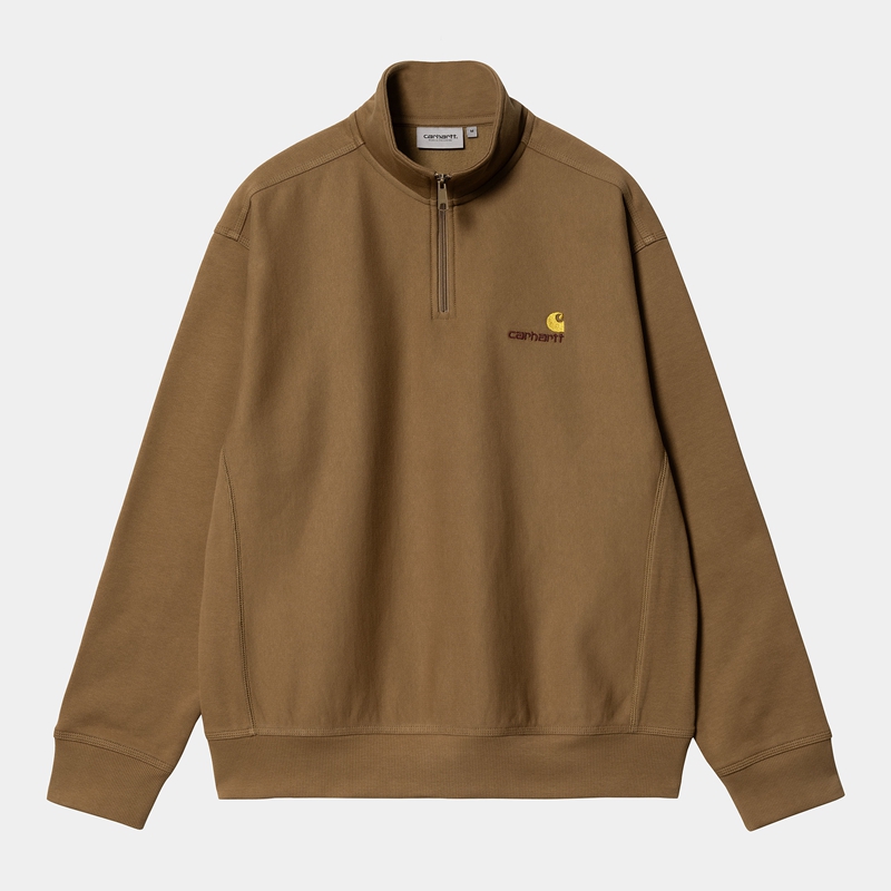 Carhartt Half Zip American Script Sweatshirt Erkek Kahverengi | OYM-218469