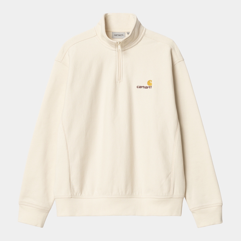 Carhartt Half Zip American Script Sweatshirt Erkek Krema | KNY-178302