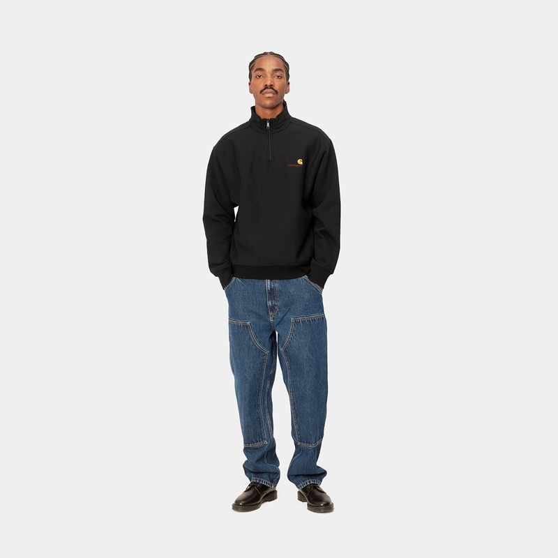 Carhartt Half Zip American Script Sweatshirt Erkek Siyah | QYD-130276