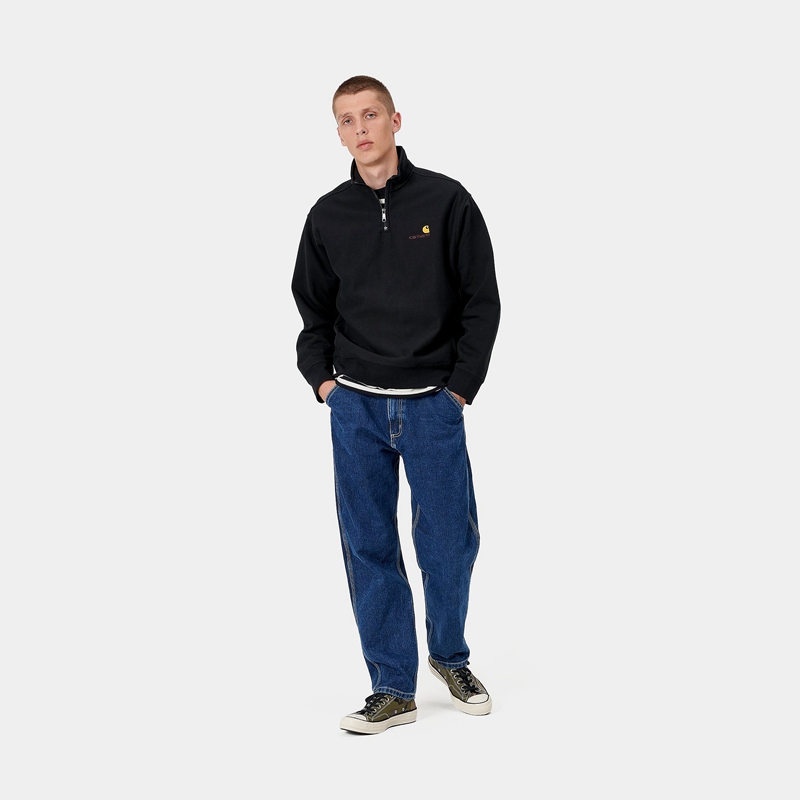 Carhartt Half Zip American Script Sweatshirt Erkek Siyah | QYD-130276