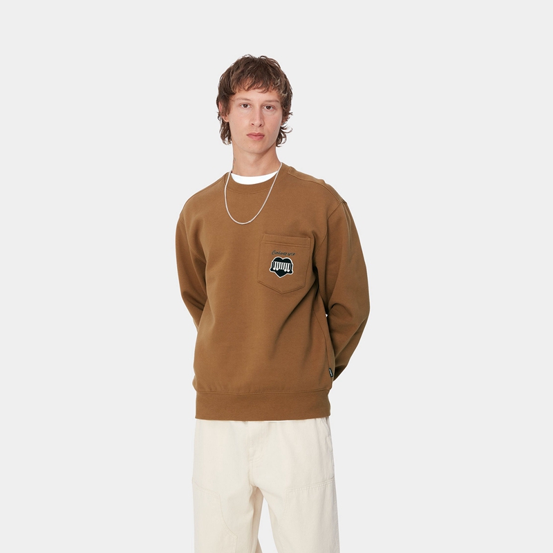 Carhartt Heart Train Pocket Sweatshirt Erkek Kahverengi | RAI-964053