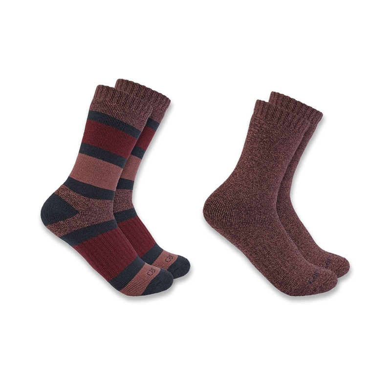 Carhartt Heavyweight Crew 2-Pack Socks Kadın Bordo | KQC-915846