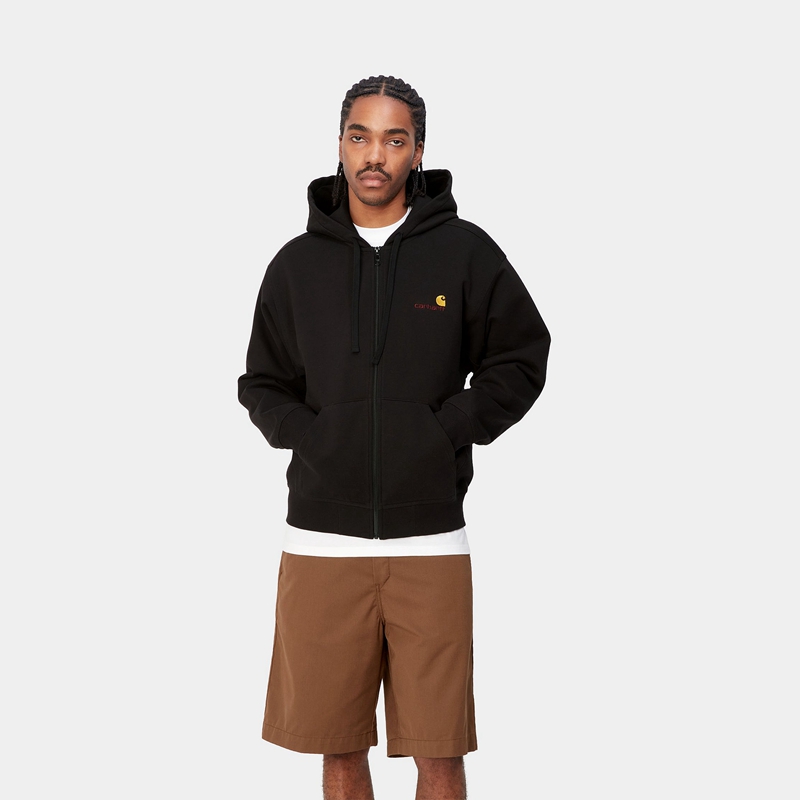 Carhartt Hooded American Script Ceket Erkek Siyah | XJO-704396