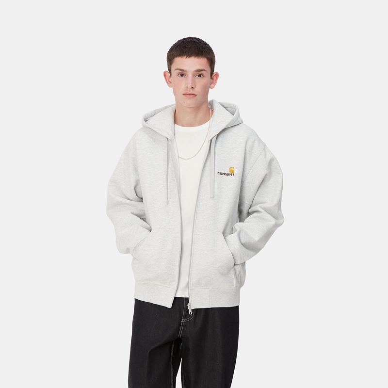 Carhartt Hooded American Script Ceket Erkek Gri | HLS-721694