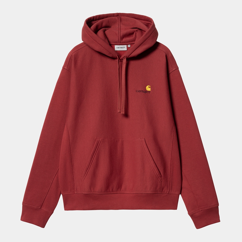 Carhartt Hooded American Script Kapşonlu Erkek Bordo | WYN-641392