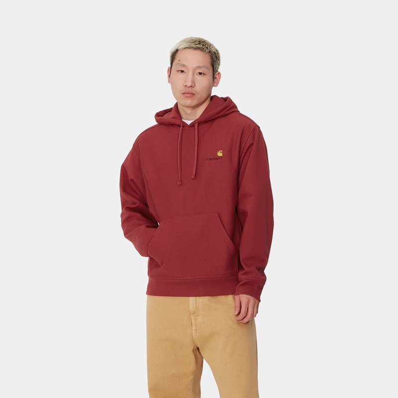 Carhartt Hooded American Script Kapşonlu Erkek Bordo | WYN-641392