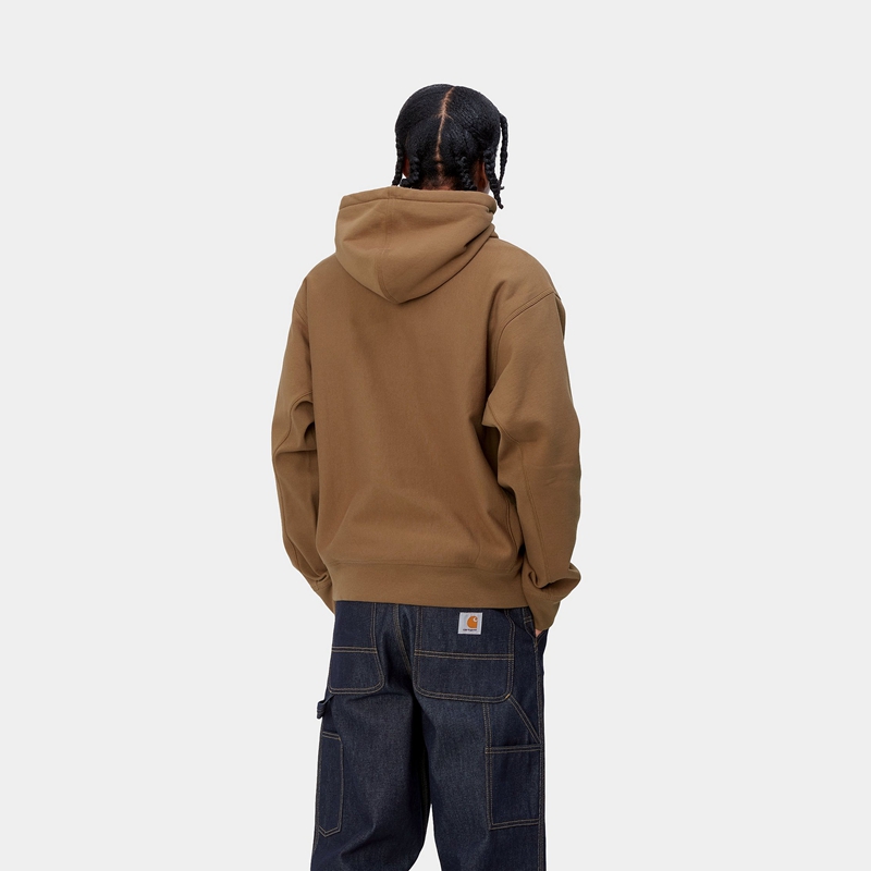 Carhartt Hooded American Script Kapşonlu Erkek Kahverengi | EZB-621594