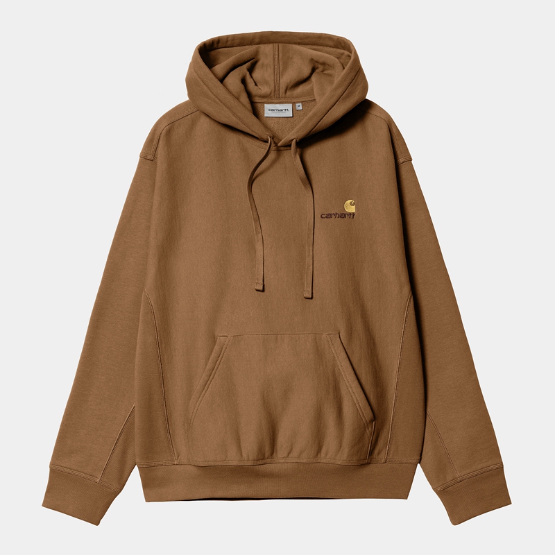 Carhartt Hooded American Script Kapşonlu Erkek Kahverengi | EZB-621594