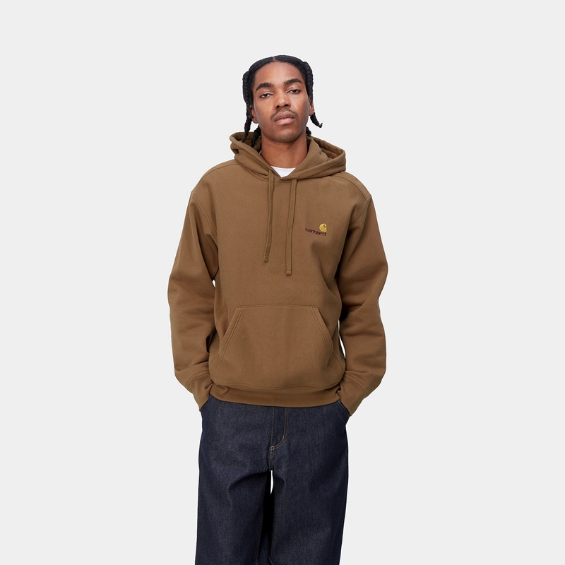 Carhartt Hooded American Script Kapşonlu Erkek Kahverengi | EZB-621594