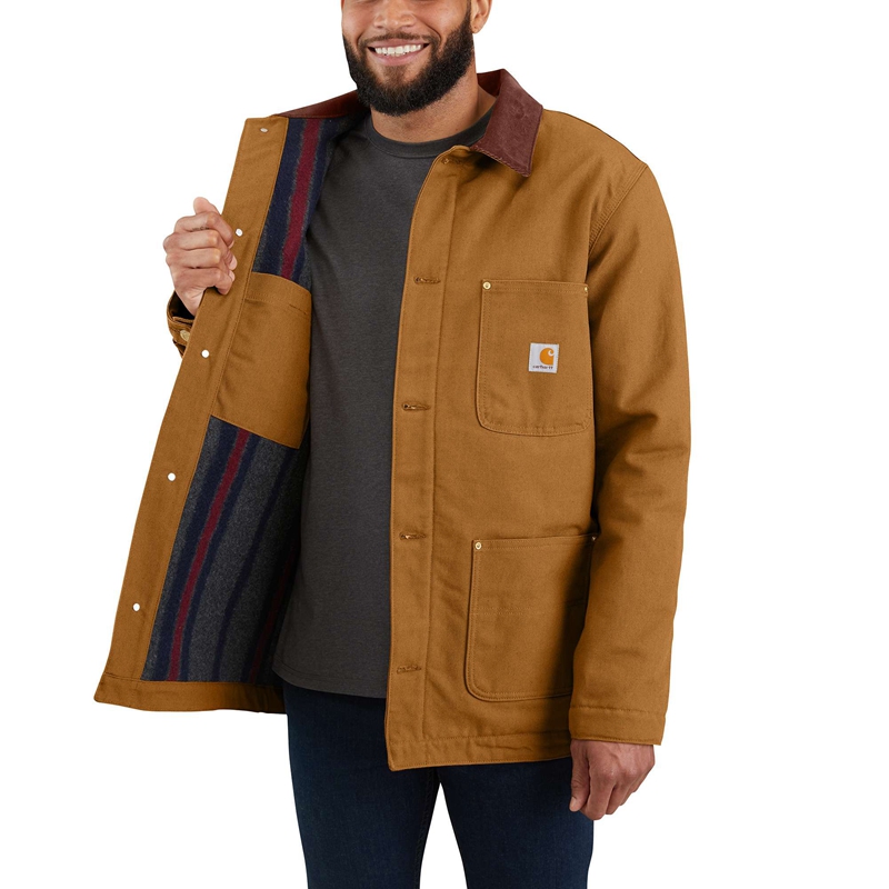 Carhartt Loose Fit Firm Duck Blanket-Lined Chore Kaban Erkek Kahverengi | AFV-058176