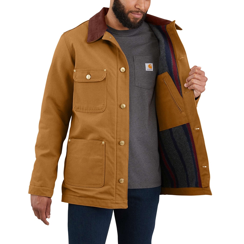 Carhartt Loose Fit Firm Duck Blanket-Lined Chore Kaban Erkek Kahverengi | AFV-058176