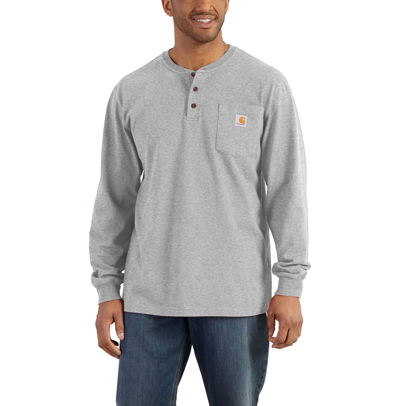 Carhartt Loose Fit Heavyweight Long-Sleeve Pocket Henley Tişört Erkek Gri | LFV-941678