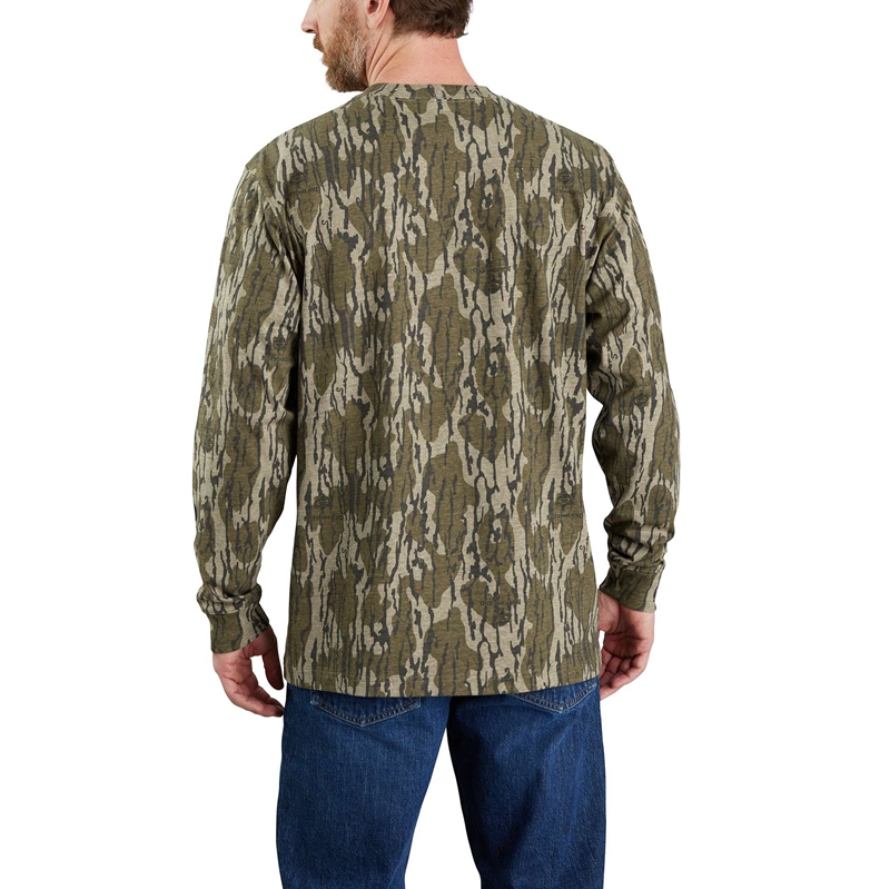 Carhartt Loose Fit Heavyweight Long-Sleeve Pocket Camo Logo Graphic Tişört Erkek Camo | MIC-768942