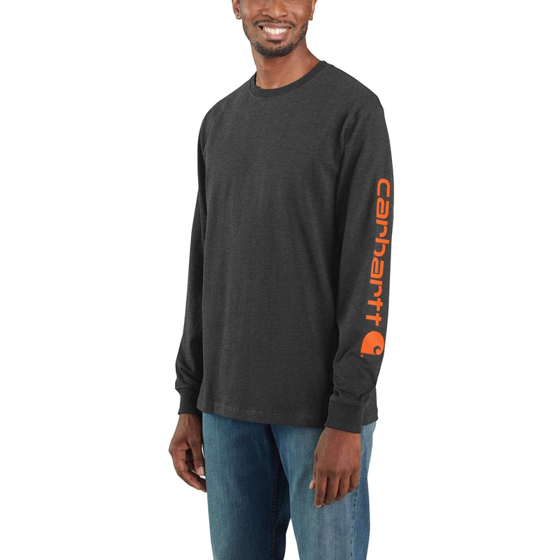 Carhartt Loose Fit Heavyweight Long-Sleeve Logo Sleeve Graphic Sweatshirt Erkek Gri | OZP-149823