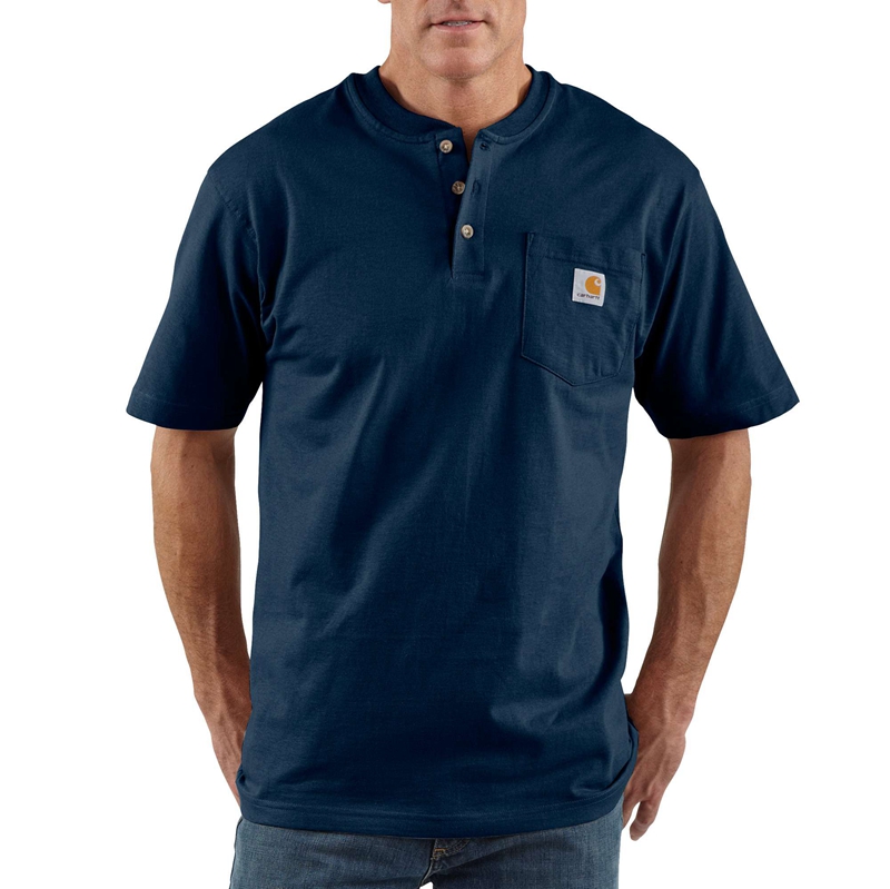 Carhartt Loose Fit Heavyweight Short-Sleeve Pocket Henley Tişört Erkek Lacivert | GYP-946820