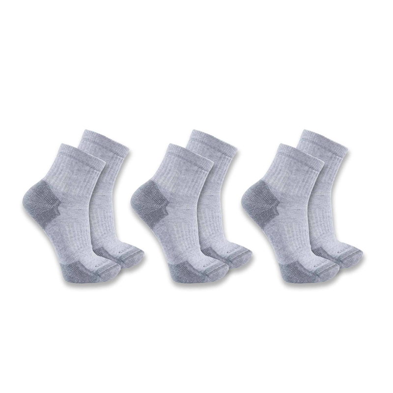 Carhartt Midweight Cotton Blend Quarter 3-Pack Socks Erkek Gri | DLC-634081