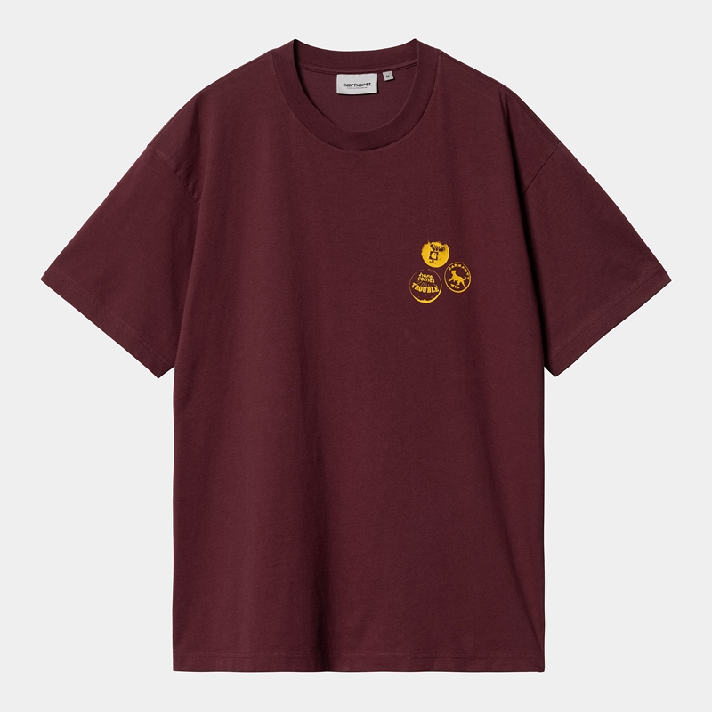 Carhartt Pins Tişört Erkek Bordo | XOH-051892