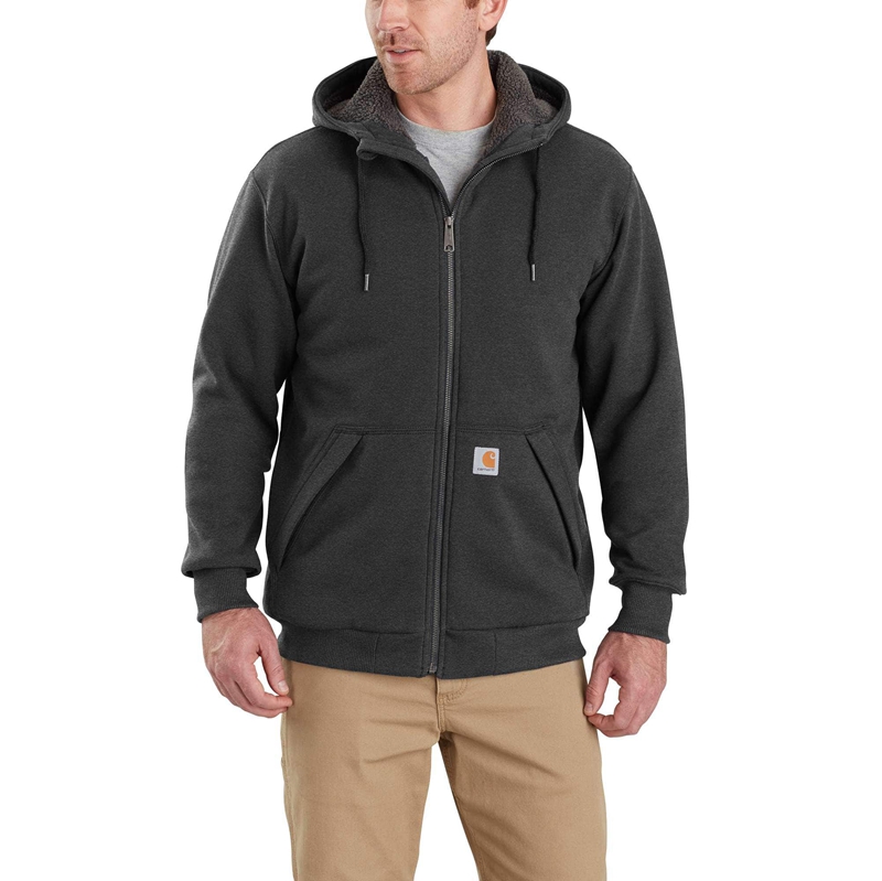 Carhartt Rain Defender® Relaxed Fit Midweight Sherpa-Lined Full-Zip Sweatshirt Erkek Koyu Gri | PNQ-680719