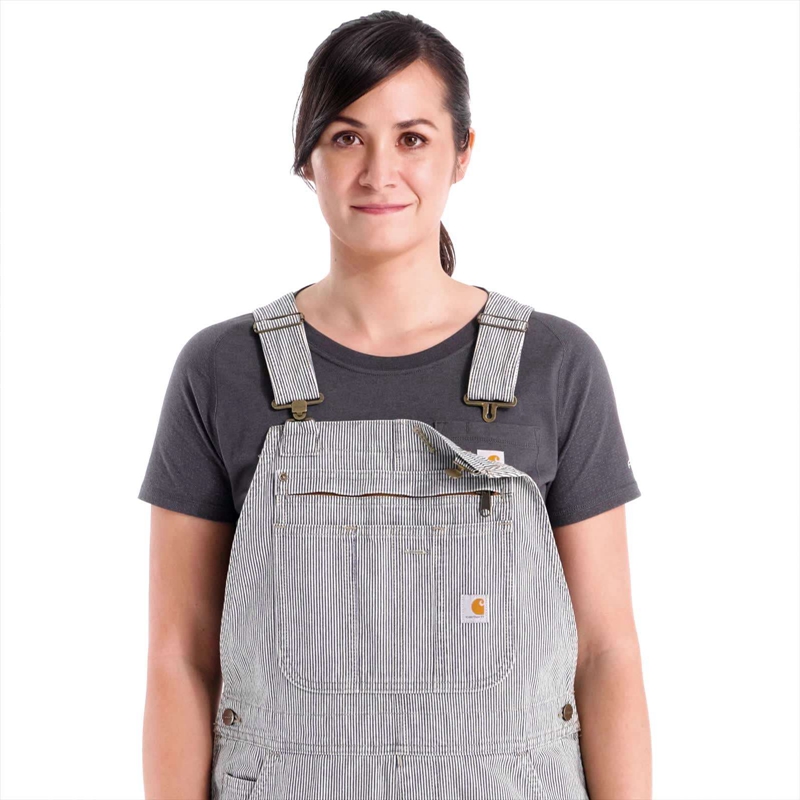 Carhartt Relaxed Fit Denim Railroad Stripe Bib Tulum Kadın Mavi | MFT-284163