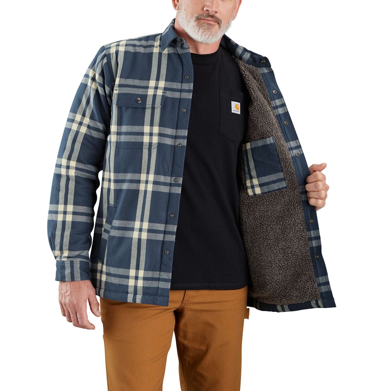 Carhartt Relaxed Fit Flannel Sherpa-Lined Gömlek Ceket Erkek Koyu Mavi | BRE-587624