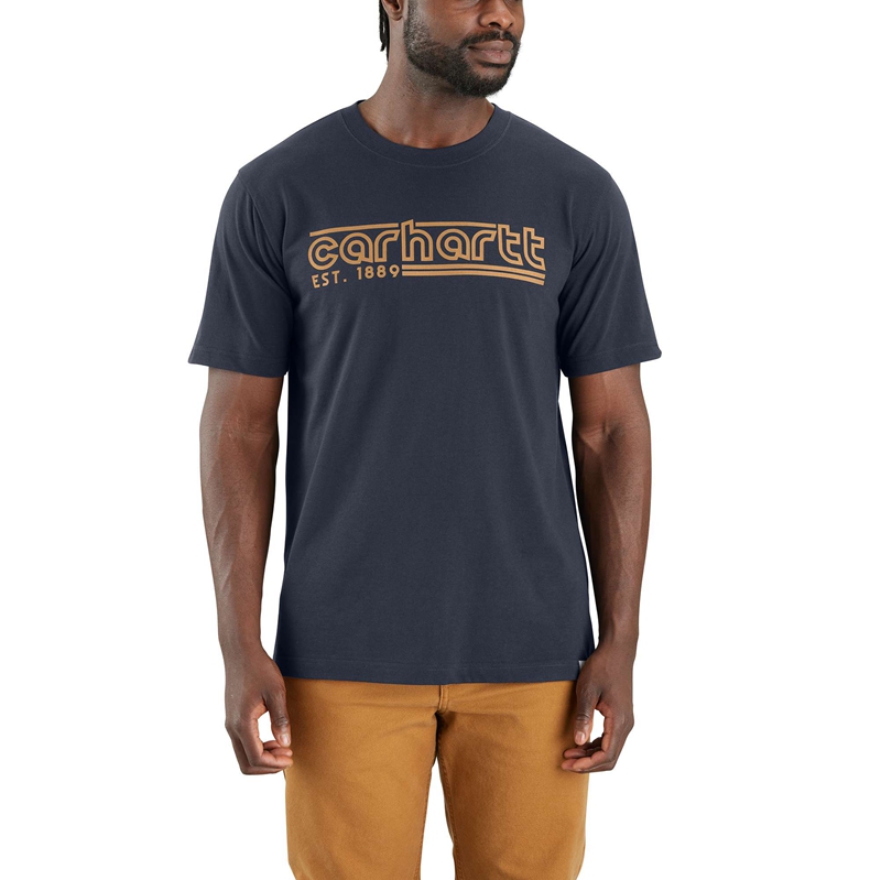 Carhartt Relaxed Fit Lightweight Short-Sleeve Logo Graphic Tişört Erkek Lacivert | PDY-864702