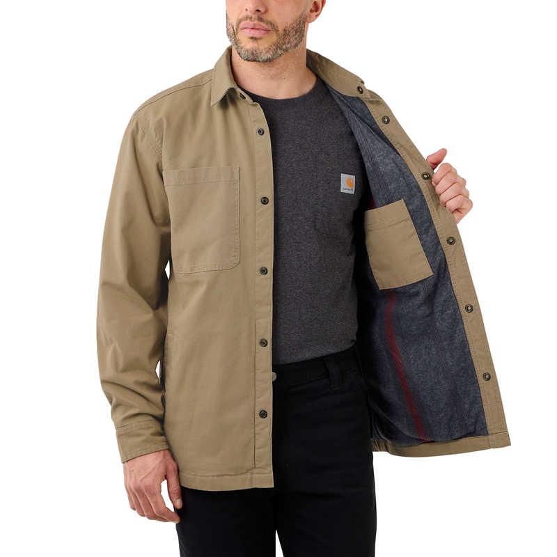 Carhartt Rugged Flex® Relaxed Fit Canvas Fleece-Lined Snap-Front Gömlek Erkek Siyah | THR-896234