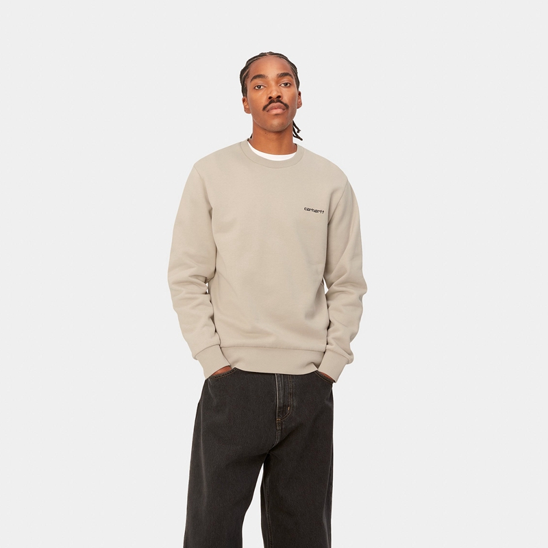 Carhartt Script Embroidery Sweatshirt Erkek Bej Rengi | NVT-137802