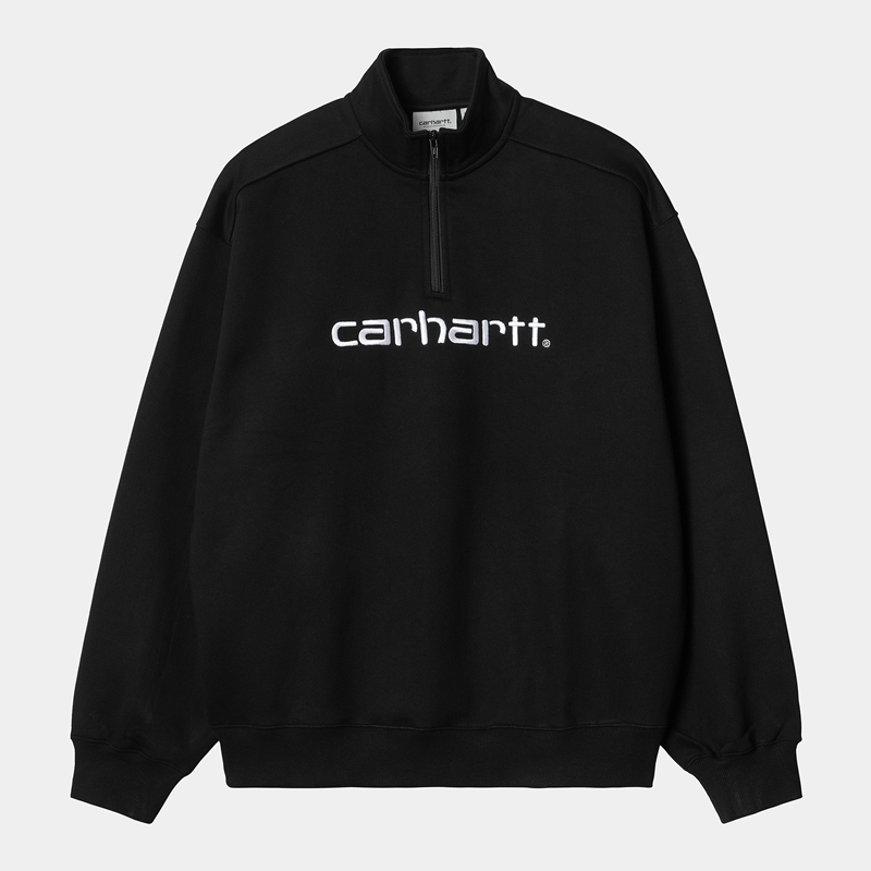 Carhartt Script Half Zip Sweatshirt Erkek Siyah | MEO-537608