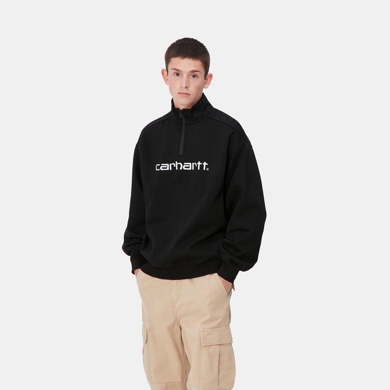 Carhartt Script Half Zip Sweatshirt Erkek Siyah | MEO-537608