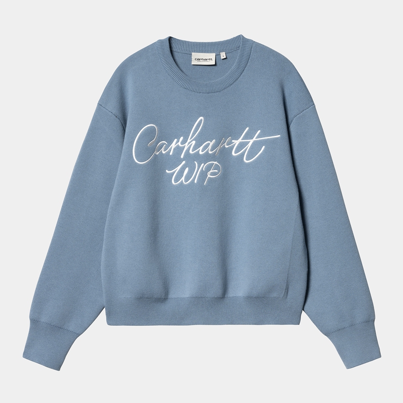 Carhartt Signature Sweatshirt Kadın Mavi | EUT-253179