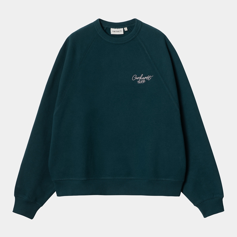 Carhartt Signature Sweatshirt Kadın Tavuskuşu Mavi | AUF-527901