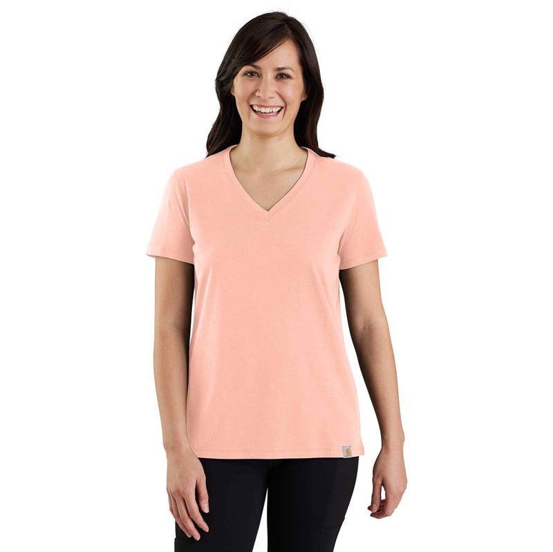 Carhartt TENCEL™ Fiber Series Relaxed Fit-Sleeve V-neck Tişört Kadın Pembe | GML-826745